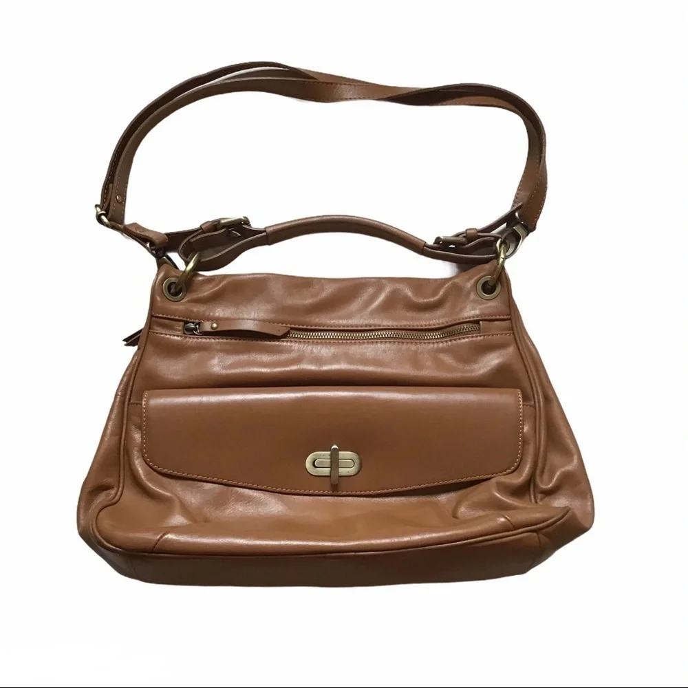 Pulicati Italian Leather Camel Color Handbag - Picture 3 of 13